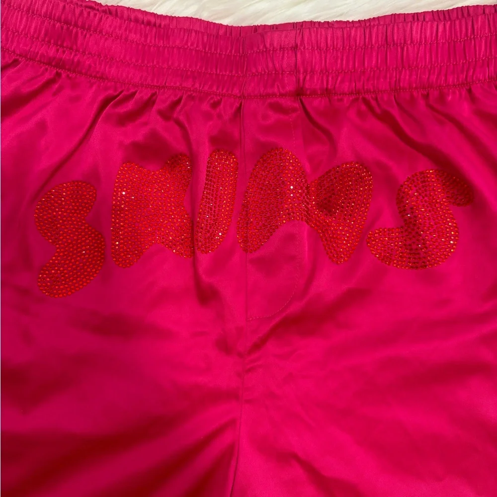 SKIMS Woven Shine Rhinestone Logo BOXERS & BRA in Raspberry - Picture 7 of 13